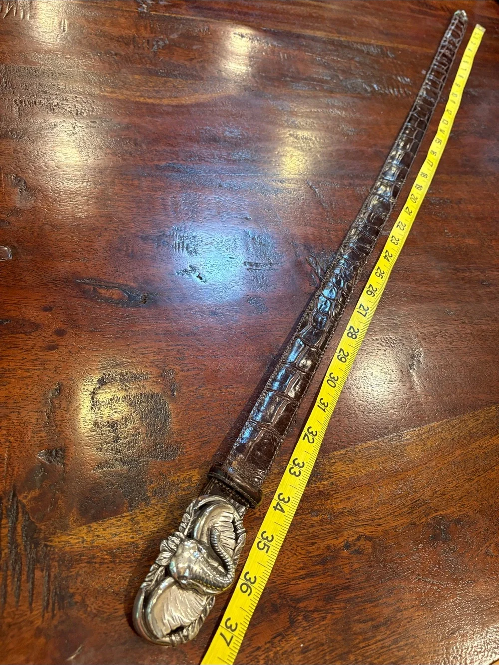 Vintage Brighton 90s Leather Elephant Safari Alligator Print Belt Medium *As-Is*